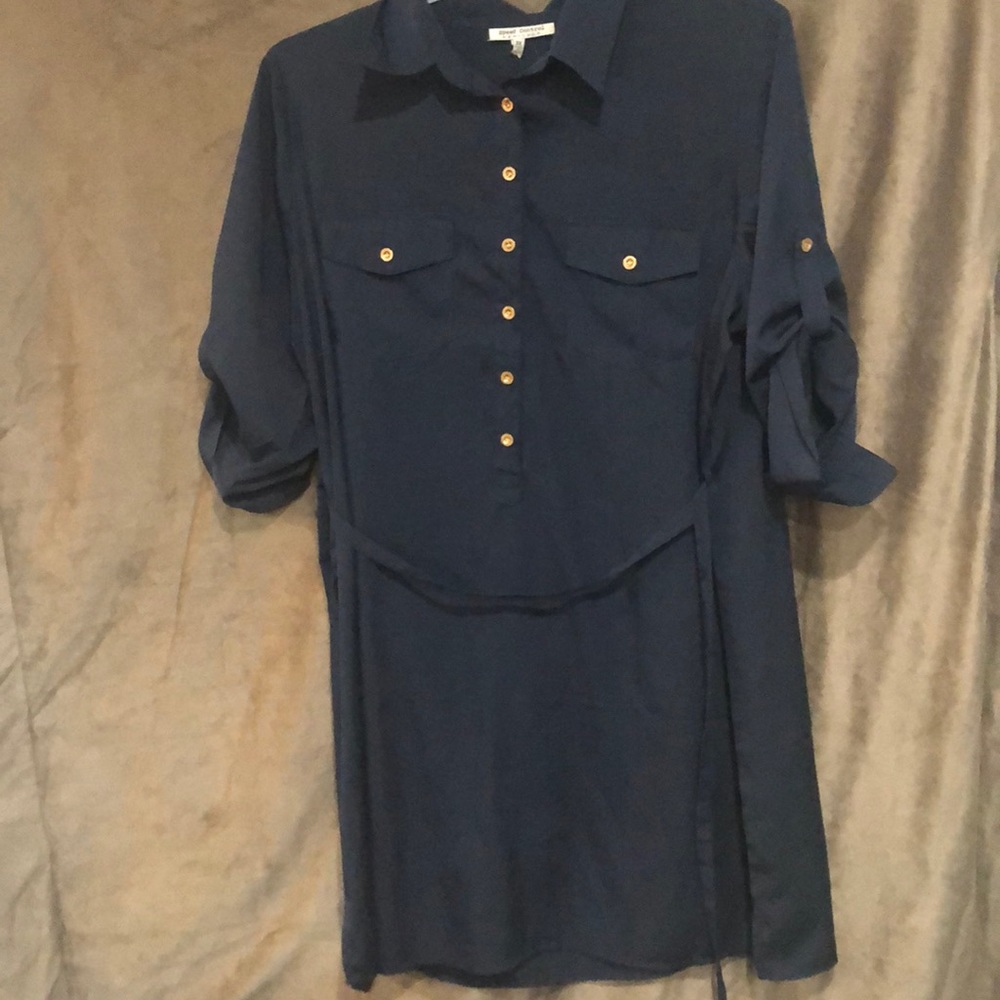 Navy Blue and Gold Button Blouse